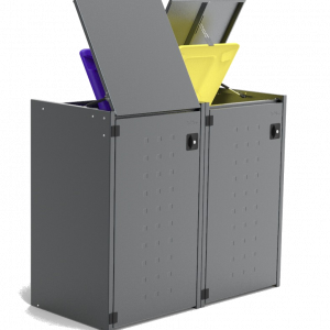 Müllbox Typ Boxxi Stahl verzinkt Anthrazit RAL-7016 mit Kipp-Deckel für 2x 240L