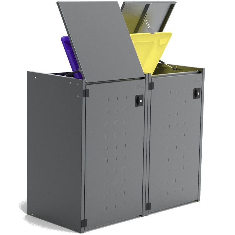Müllbox Typ Boxxi Stahl verzinkt Anthrazit RAL-7016 mit Kipp-Deckel für 2x 120L – Bild 3