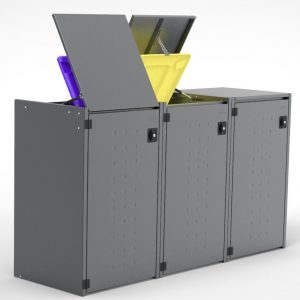 Müllbox Typ Boxxi Stahl verzinkt Anthrazit RAL-7016 mit Kipp-Deckel für 3x 120L
