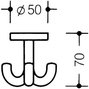Dreifachhaken 477.90.050 dreifach A.50mm PA reinweiß 99 H.70mm D.50mm HEWI