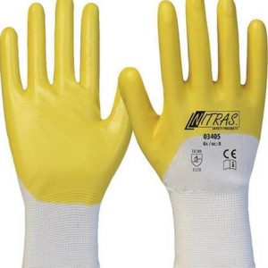 Handschuhe 03405 Gr.9 weiß/gelb PES m.Nitril EN 388 PSA II 12 NITRAS - VPE: 12